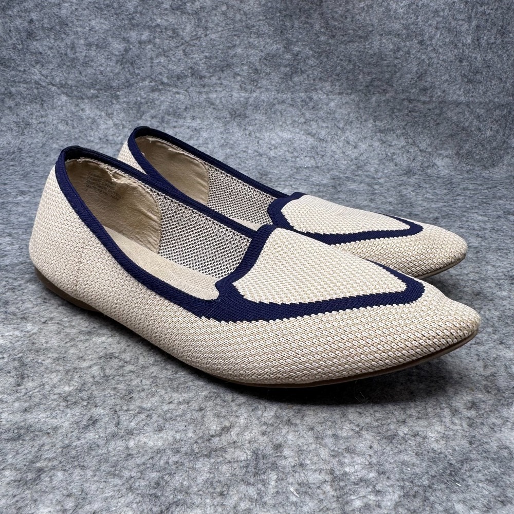 BIRDIES Blackbird Washable Flats Womens Size 8 Eggshell Beige Navy Blue